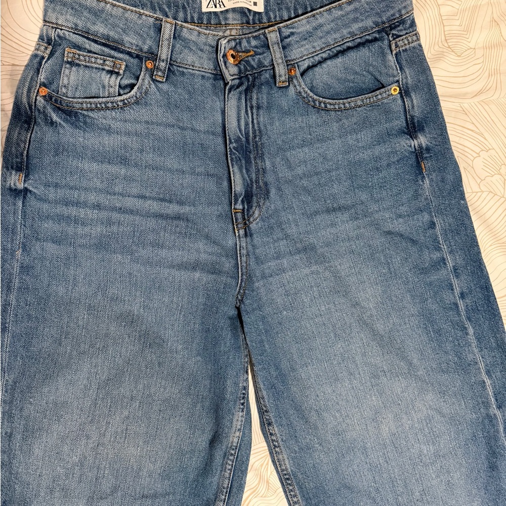 Zara Wide-Leg Flare Jeans - Medium Blue Denim - Picture 2 of 11
